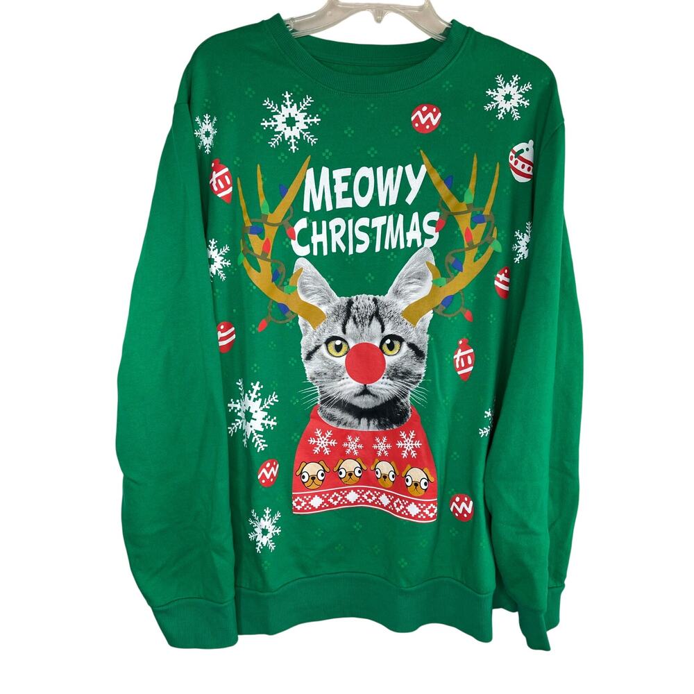 Meowy Christmas cat sweatshirt, size 2XL, EUC